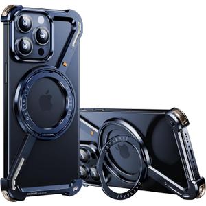 OATSBASF Minimalist Phone Case Compatible with iPhone 12 Pro Max 6.7", 360 Rotation Kickstand Aluminum Metal Frameless Design Bumper Z Case, Protective Shock Grade Shell, Blue