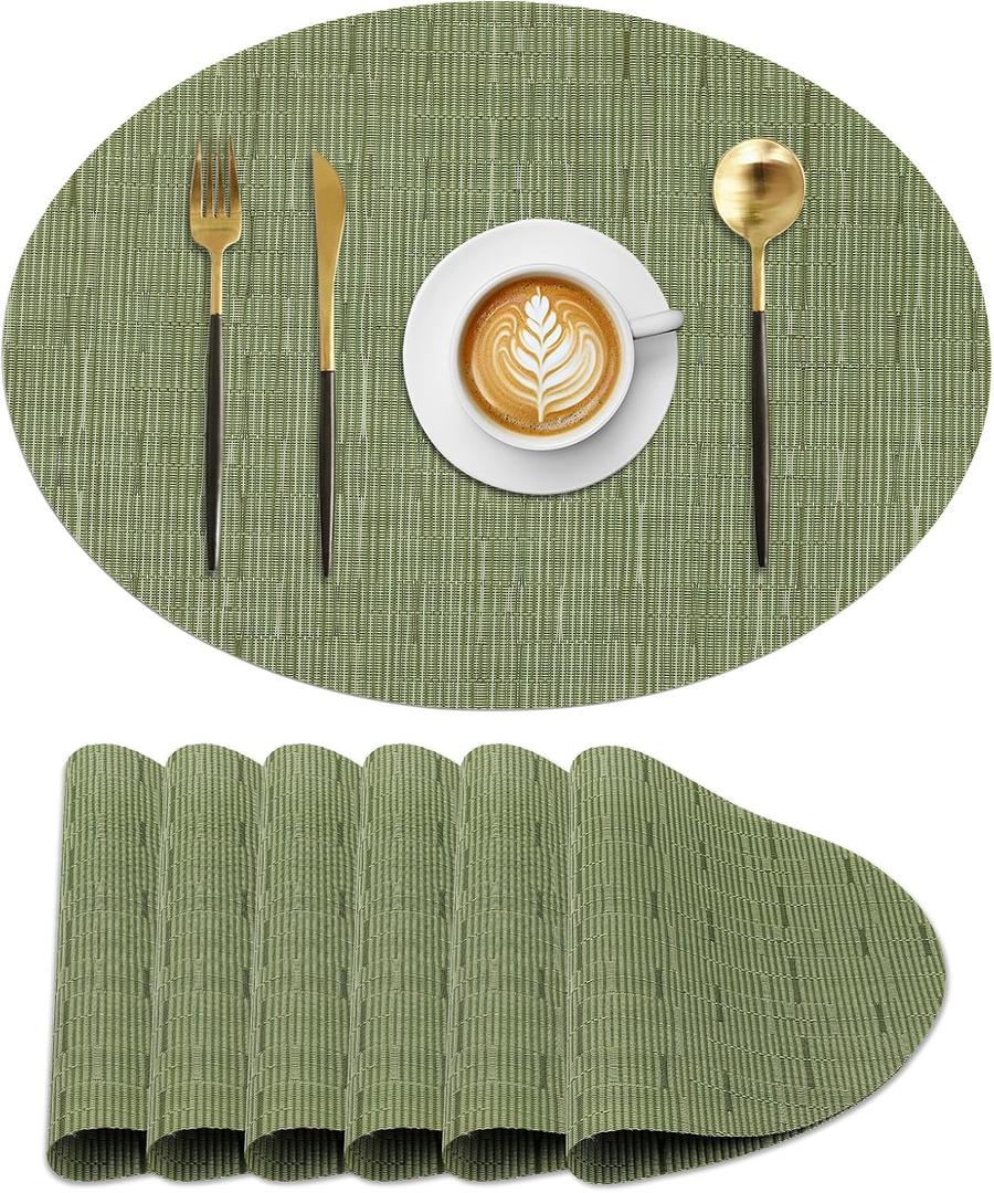 PVC Vinyl Oval Placemats Set of 8,Non-Slip,Oil-Resistant Washable Mats for Dining Table, Kitchen,Outdoor-Table Protection,Green 

	12x18 in