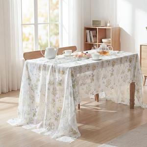 Horaldaily Sheer Gauze Chiffon Fabric Table Cloth 60×120 Inch Rectangular, Spring Summer Daisy Flowers Fern Butterfly Seasonal Cheesecloth Cover for Dinning Party Wedding Banquet Home Decor