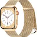Metal Band Compatible with Apple Watch Bands 38mm 40mm 41mm 42mm 46mm 44mm 45mm 49mm Women Men,Adjustable Magnetic Stainless Steel Mesh Strap for iWatch Ultra/Ultra 2,Series 10 9 8 7 6 5 4 3 2 1 SE (Golden)