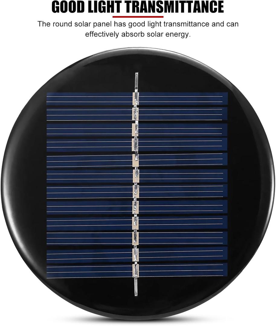 1 Piece 0.5W 6V Mini Solar Panel, 5 Inch Round Polycrystalline Solar Cell Panel, for Smartwatch, Security Cameras, LED Flashlights, Mobiles and Laptops