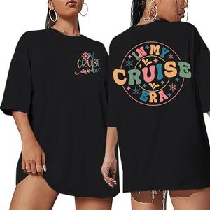 MNLYBABY in My Cruise Era Shirt On Cruise Mode Oversized Shirts Summer Vacation Beach Praty Family Cruise Tee Tops Black M