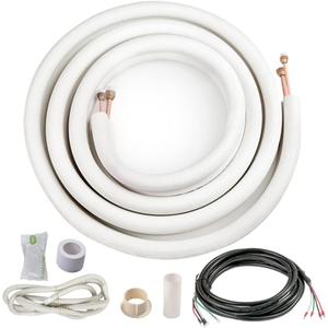 ICOOL 16 Ft. Mini Split Line Set, 1/4" & 1/2" O.D. Twin Copper Pipes, 3/8" Thickened PE Insulated Coil Copper Line for Air Conditioner HVAC Refrigeration and Heating Equipment, with Fittings