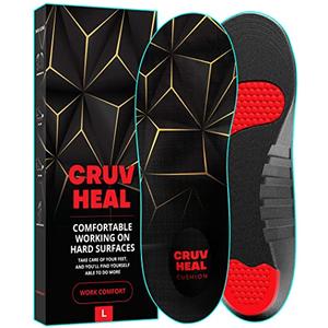 CRUVHEAL Work Pro Comfort Insoles - Shock Absorption - Low Arch - Cushioning Anti Fatigue Shoe Insert Men Women - Non-Slip - Soft Comfortable Work Boot Insoles - Foot Pain Relief (L, Black)