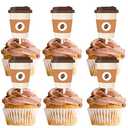 18pcs Brown Glitter Portable Coffee Dessert Cupcake Topper Drink Food Kitchen Theme Decor Supplies Baby Shower Boys Girls Happy Birthday Decorations