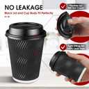 Ginkgo 100 Pack 12 oz Disposable Coffee Cups with Lids, To-Go Paper Coffee Cups for Hot Beverage, Chocolate and Cocoa, Coffee Bar Accessories - Black