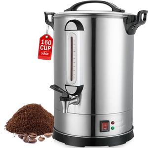 Commercial Coffee Urn 160 Cups Hot Beverage Dispenser 24L Large Coffee Urn Stainless Steel Coffee Maker Dual Layers for Coffee Break Business Catering Church Restaurant