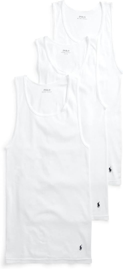 POLO RALPH LAUREN Men's Classic Fit Cotton Tanks 3-pack (3 White/Cruise Navy Pp) SM