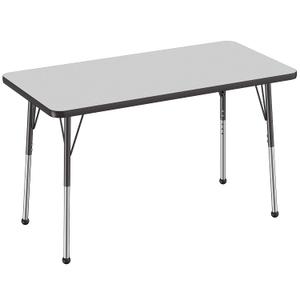 FDP Rectangle Activity School and Office Table (24 x 48 inch), Standard Legs with Ball Glides, Adjustable Height 19-30 inches - Gray Top and Black Edge