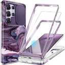 GVIEWIN for Samsung Galaxy S25 Ultra Case, [Slide Camera Cover & Built-in HD Screen Protector] [2 Front Frames] Shockproof Military Grade Protective Marble Phone Case 6.9" (Quicksand/Purple)