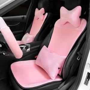 Bling Car Seat Cover for Women Girl Front Seat Covers Seat Protector with Shining Rhinestone Diamond Universal Fit 95% Cars（1Pcs Pink Front Seat Cover）