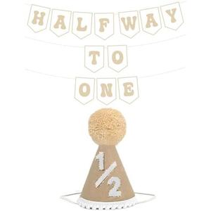 6 Months Birthday Decorations, Beige Half 1/2 Birthday Decorations With Half Way To One Banner And 1/2 Bir-thday Hat For Six Months Ha-Lf Year BD Decor-ations Boy Girls