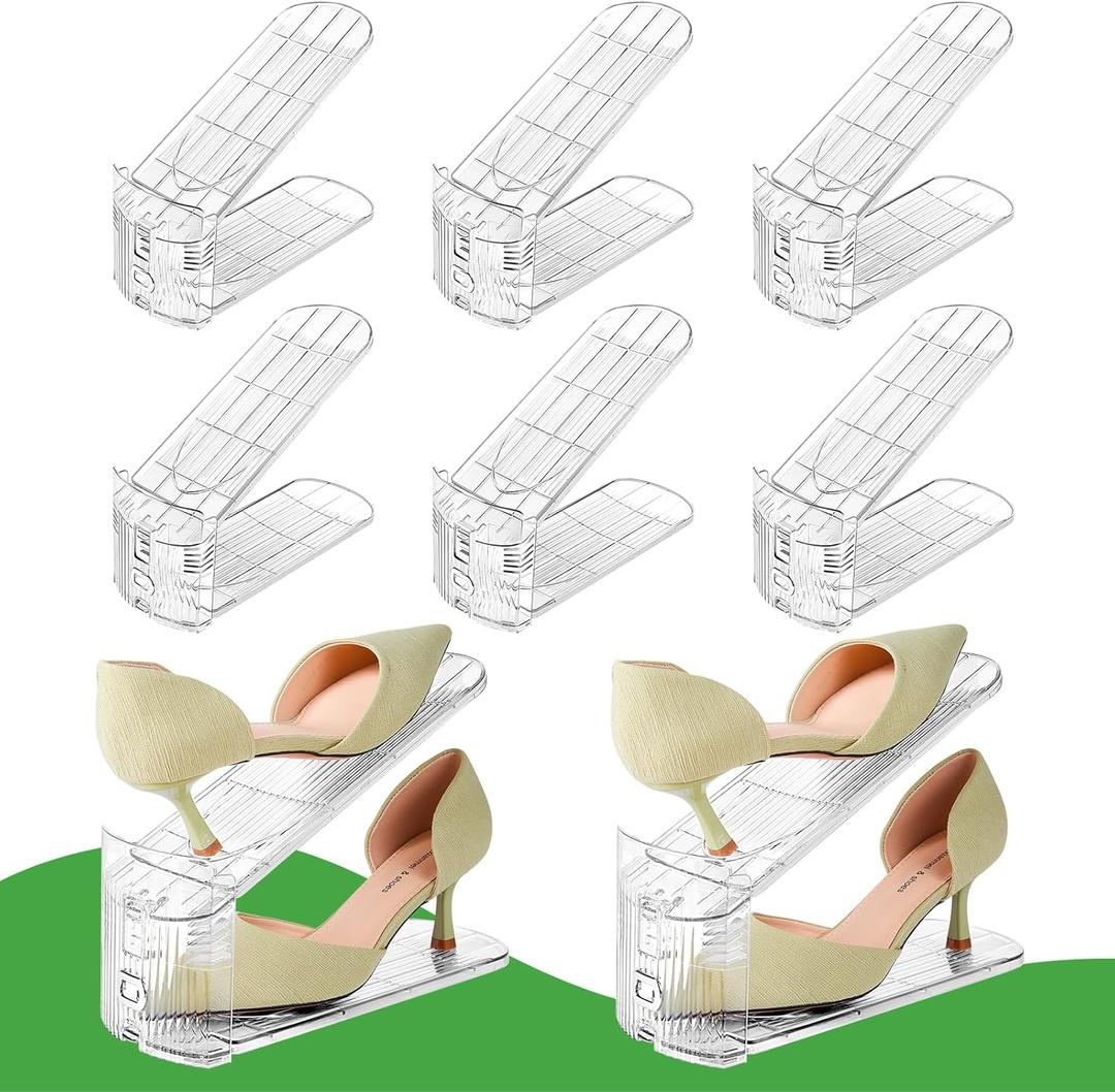 Shoe Slots Organizer, Clear Shoe Stacker for Closet Adjustable Shoe Rack Storage Space Saver,Shoes Display Shelf Shoe Holder for Organization,6 Pack