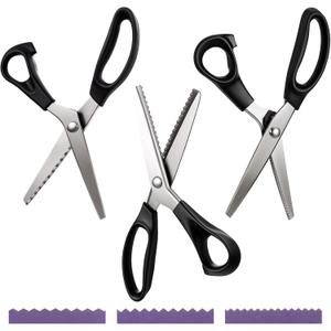 3 Sizes Pinking Shears Set  3 mm, 5 mm, 7 mm Zigzag Scissors, Handheld Serrated Edge Scissors for Fabric, Leather, Craft Paper Cutting, Dressmaking & Scrap booking Supplies (Black and White)