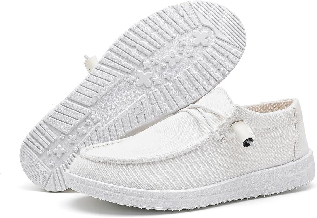 Womens Loafers Women Shoes Casual Slip-On Canvas Shoes Breathable Lightweight Boat Shoes for Women (8, White)