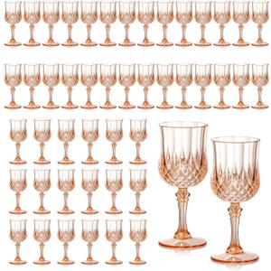 XUWAIDSGN 7oz Plastic Vintage Wine Glasses Drinking Glasses Unbreakable Wedding Glassware Crystal Water Goblets Reusable Drinkware Vintage Champagne Flutes (48, Pink)