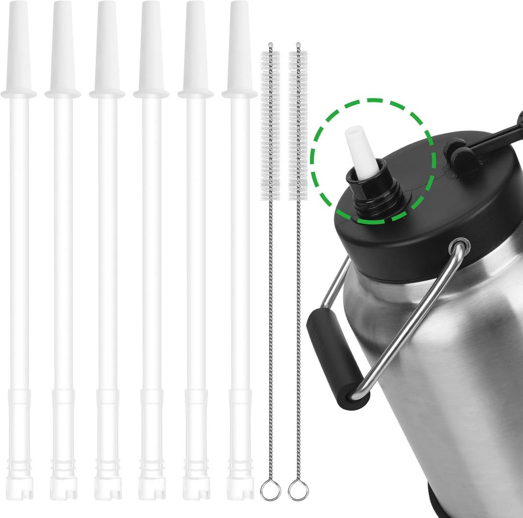 SUNMON Water Bottle Straw for RTIC Jug, 6 Reusable BPA Free Straws with 2 Cleaning Brushesm, Food-Grade Plastic, for RTIC Jug Half Gallon