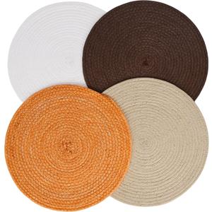 Defined Deco13 Inches Round Woven Placemats Set of 4 for Kitchen Dining Table, Trivets for Hot Pots and Pans, Boho Placemats Table Decor for Thanksgiving
