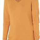 Women's Classic-Fit Lightweight Long-Sleeve V-Neck Sweater, Mustard Heather, X-Small
