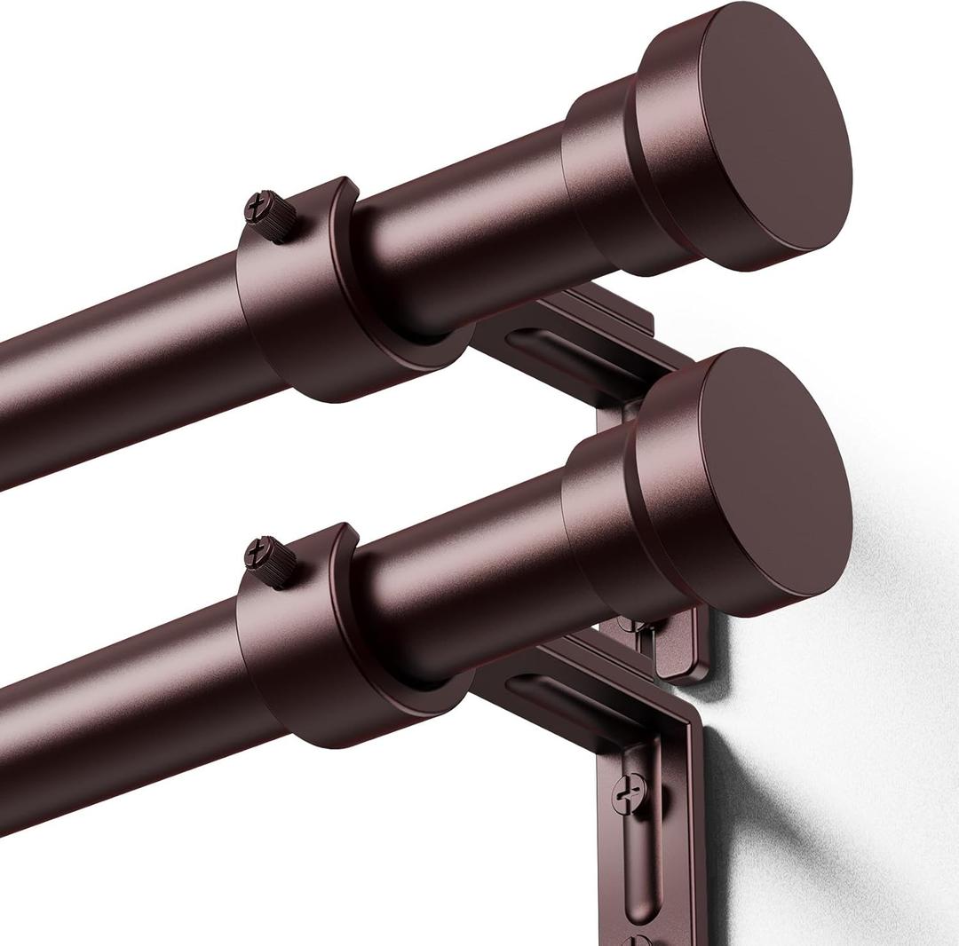 YaFex Curtain Rods 2 Pack 32-118 Inch, Heavy Duty 1 Inch Curtain Rod, Bronze Long Adjustable Window Treatment Rods,Modern Design, Easy Installation
