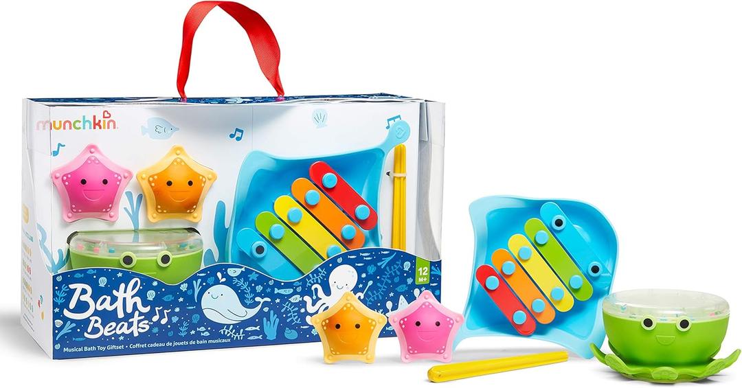Munchkin Bath Beats Bath Toy, Musical Set Includes Xylophone, Bath Drum & Shakers, Fun for Babies, Toddlers and Kids (5 Piece Set)