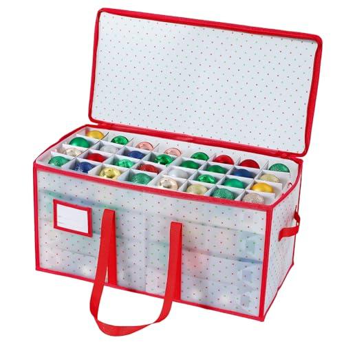 BIEBOS Portable Waterproof Christmas Decoration Ball Storage Box - Stores 128 Ornaments, 3-inch Balls, 8 Independent Layered Trays, Foldable for Easy Access