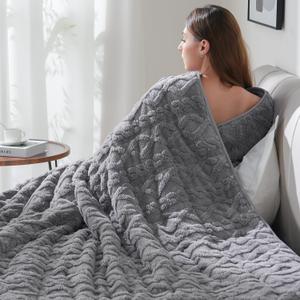 Drewin Sherpa Weighted Blanket for Adults (48" x 72" 10lbs, Grey), Dual Sided Cozy Soft Fleece Bed Blanket for Sleep Natural and Relaxing, 3D Jacquard Cable Pattern Warm Weighted Blankets for Sofa Bed
