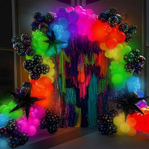 165Pcs UV Neon Balloon Arch Garland Kit for Glow in the Dark Party Decorations,UV Black Light Luminous Rainbow Balloons for Let's Glow Birthday Wedding Back to 80s 90s Disco Party Decor