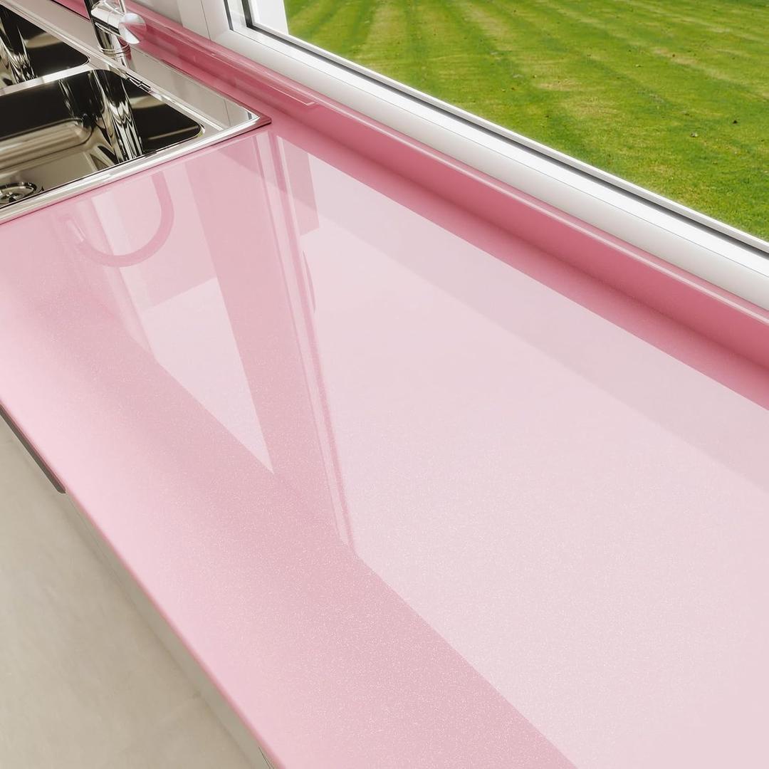 Amiya Pink Glossy Contact Paper Shiny Peel and Stick Wallpaper Self-Adhesive for Countertops, Furniture, Cabinets, Waterproof, Removable, Easy to Apply, Decorative Vinyl Wrap15.7X78.7