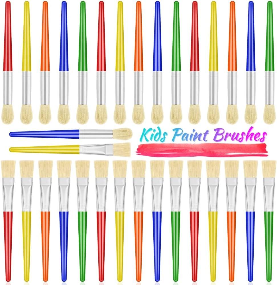 Anezus 30 Kids Paint Brushes Set with Jumbo Round Watercolor and Large Flat Craft Brushes