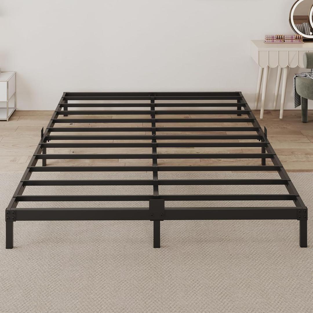 Full Size Bed Frame, 6 Inch Low Profie Metal Platform Bed Frame with Mattress Stopper, Heavy Duty Steel Slat Support, No Box Spring Needed, Noise Free, Easy Assembly