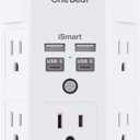 One Beat 1680J 3 Side Power Strip Multi Plug Expander, Surge Protector, 5 Outlets Extender, 4 USB Ports (USB C), Wall Mount Charger, Outlet Splitter Adapter for Home, Travel, Office, ETL Listed, White