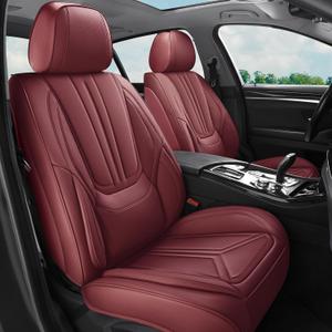 Car Seat Covers Full Set Burgundy, Premium Leather Car Seat Covers, Waterproof and Breathable Seat Covers, Universal Car Seat Protector Fit for Cars, Trucks, SUVs, Pick-ups (Wine Red, FullSet)