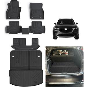 Floor Mats & Cargo Liners & Backrest Mat for 2024 2025 Mazda CX90 CX-90(Only 8 Seats-2 Row Bench Seat), Not Fit for Phev Premium Sport Trim with 2nd Row Bench Version, TPE All Weather Car Mats