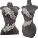 Handmade Rhinestones lace Trim Patches Handsewing Beads Bodice Applique for Dress DIY Accessories 1pair/Set (Silver)