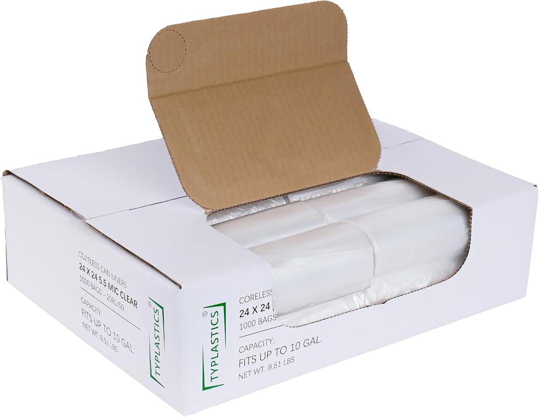 TYPLASTICS Trash Can Liner  Wholesale 1000 Count Garbage Bags on Perforated Roll 710 Gallon Multipurpose for Office Bathrooms Business Home Commercial and Industrial Needs 24" x 24"