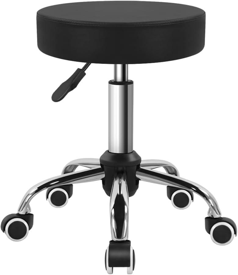 PU Leather Swivel Stool with Wheel for Salon Work Home SPA Shop Height-Adjustable and Cost-Effective Rolling Stool Chair Small (Black)