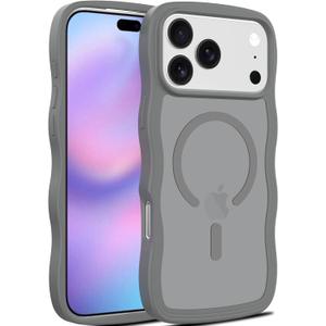 Magnetic for iPhone 17 Pro Case, (Compatible with Magsafe) Curly Wavy Frame Hard Translucent Matte Clear Back Cover for Women Men TPU Bumper Shockproof Phone Case (Gray)