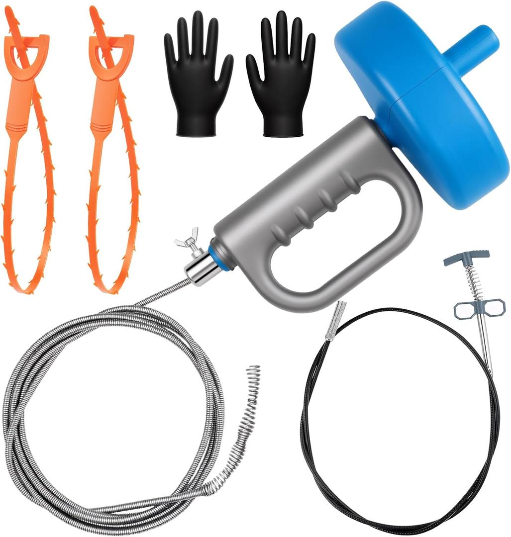 33ft Drain Snake Auger, Plumbing Snake Drain Hair Clog Removal Tool, Heavy Duty Toilet Snake Auger, Sink Unclogger Drain Cleaner Tool for Bathroom Kitchen Tub Shower Drain Clog Remover