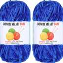 2 * 100g Velvet Chenille Chunky Yarn, Handcrafts Weaving Soft Chenille Yarn for Crocheting Clearance, Used for Making Baby Yarns Blanket, Clothes, Knitting Creations (Sapphire Blue)