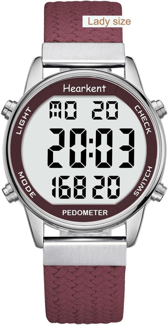 Hearkent Women Pedometer Watch for Walking Steps and Miles-Step Counter for Calories,30M Waterproof-EL Backlight-Countdown-Stopwatch-No App Step Tracker for Adults Seniors (Red)
