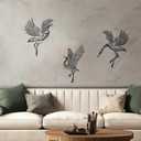 3 Pcs Black Metal Crane Wall Decor Heron Art Graceful Birds Art Sculpture Japanese Traditional Wall Statue Decor for Living Room Bedroom Yard Office