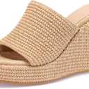 VICKIVICKI Women's Platform Sandals Wedge Ankle Strap Open Toe Sandals (6.5, Natural Raffia Upgrade)
