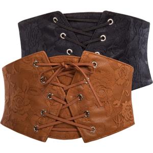 GRACE KARIN Women's Elastic Wide Waist Belt Renaissance Pirate Corset Cinch Belt Cosplay Costume with Press Button Black and Coffee M