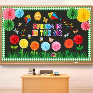 Spring Bulletin Board Decorations Set March Flowers Bulletin Board with 3D Paper Floral Cutouts Classroom Decorations Back to School Wall Decor Party Favor(Spring is in The Air)