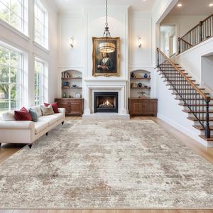 12x15 Area Rug for Living Room  Large Modern Neutral Abstract Thin Washable Carpet, Soft Low Pile Non-Slip Stain-Resistant for Bedroom Dining Room Home Office (Beige Grey)