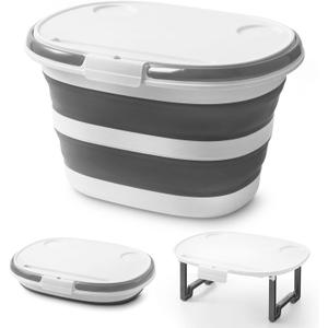 Collapsible Bucket, Upgraded 16L (4.2 Gallon) Collapsible Mop Bucket with Multi-Functional Lid, Foldable Portable Bucket Camping Beach Sand Pool Boat Fishing-Water Pot Pail-Space Saving Square