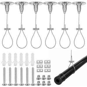 6 Pack Ceiling Mounted Curtain Rod Support 60'' Adjustable Closet Rod Support Bracket Closet Rods Supports Stainless Steel Ceiling Mount Closets Rods Bracket for Curved L-Shaped or Straight ShowerRod