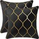 DEZENE 22x22 Inch Gold Velvet Throw Pillow Covers: 2 Pack Square Decorative Pillow Cases for Bedroom Sofa Couch Living Room, Black
