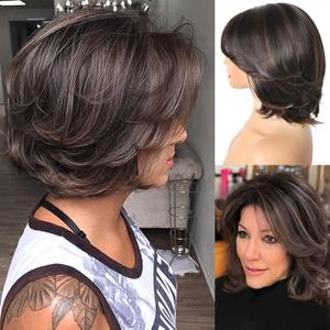 LEOSA Short Layered Wig With Curtain Bangs - Brown BOB for Women, Short Wavy Pixie Cut, Soft Synthetic Hair (Brown#) LEOSA Short Layered Wig With Curtain Bangs - Brown BOB for Women, Short Wavy Pixie Cut, Soft Synthetic Hair (Brown#)